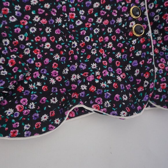 Vintage Leslie Faye Black w Pink Purple Floral Button Crop Blazer 18/ M - Picture 8 of 11